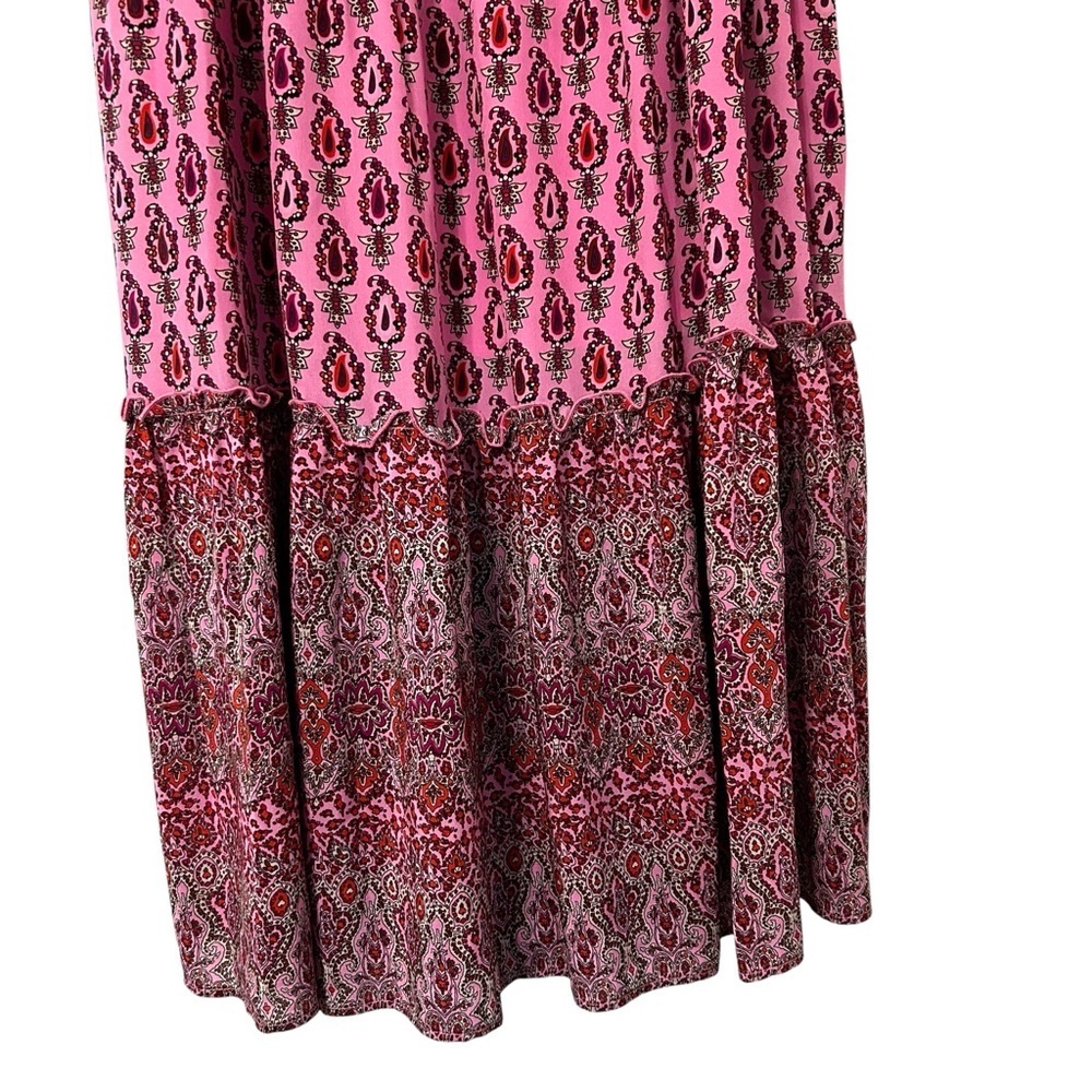 Gold Hawk 100% Silk Maxi Skirt Pink Paisley Size M Prairie Luxury Cottagecore - Picture 6 of 9